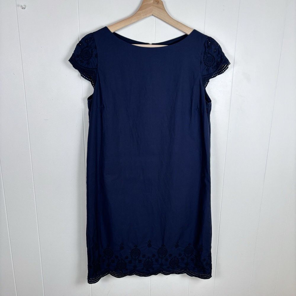 Uniqlo Navy Blue Eyelet‎ Lace Cap Sleeve Shift Dress Women's Size Small Cotton